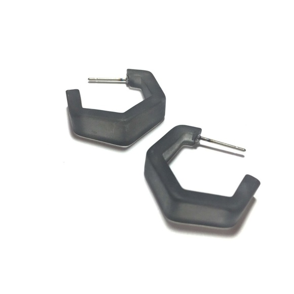 Frosted Vintage Lucite Tapered Hex Hoops Earrings - Picture 2 of 5